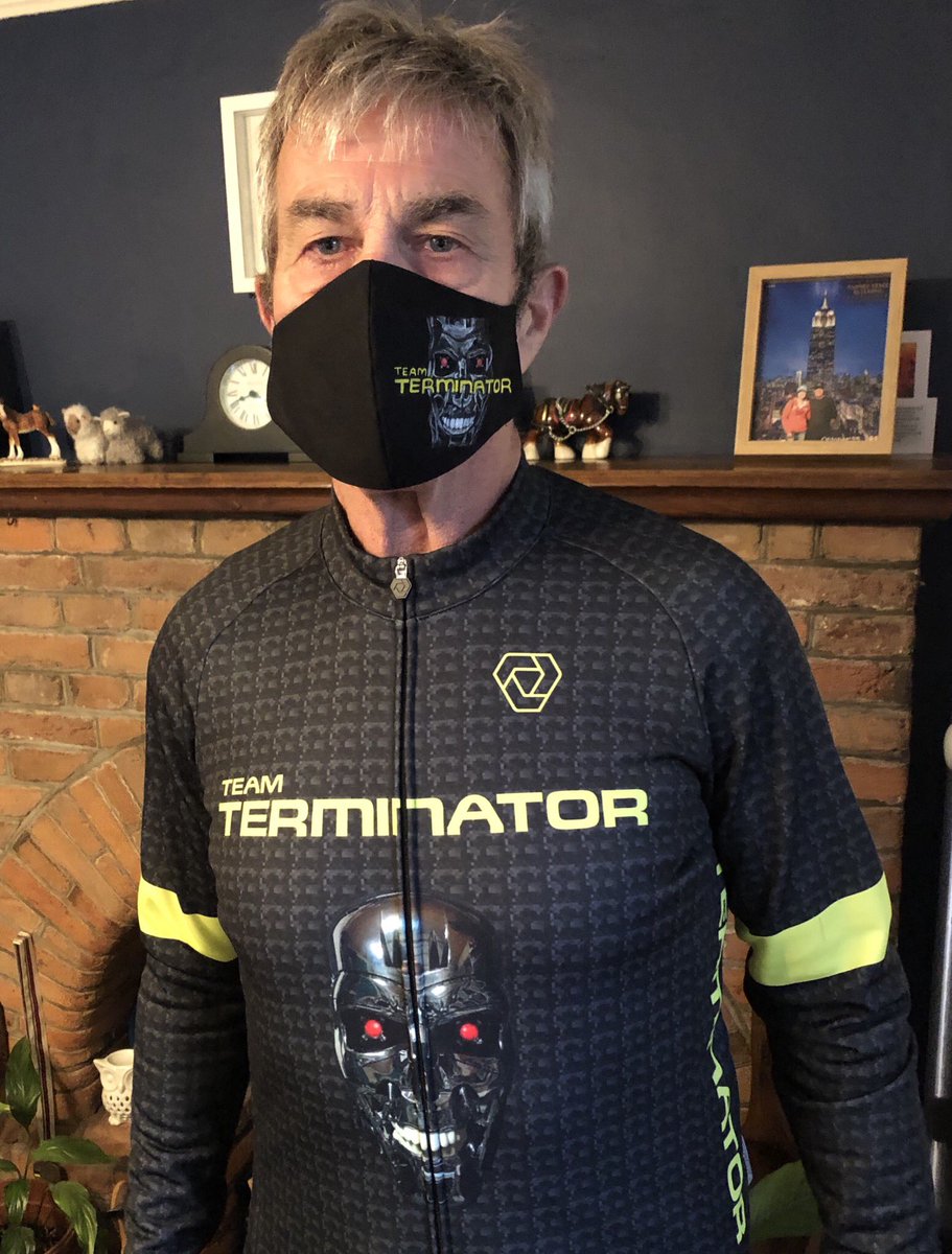 LEGRO's tweet image. Team mask. Hand painted by Philipa Andrews  #teamterminator #COVID19