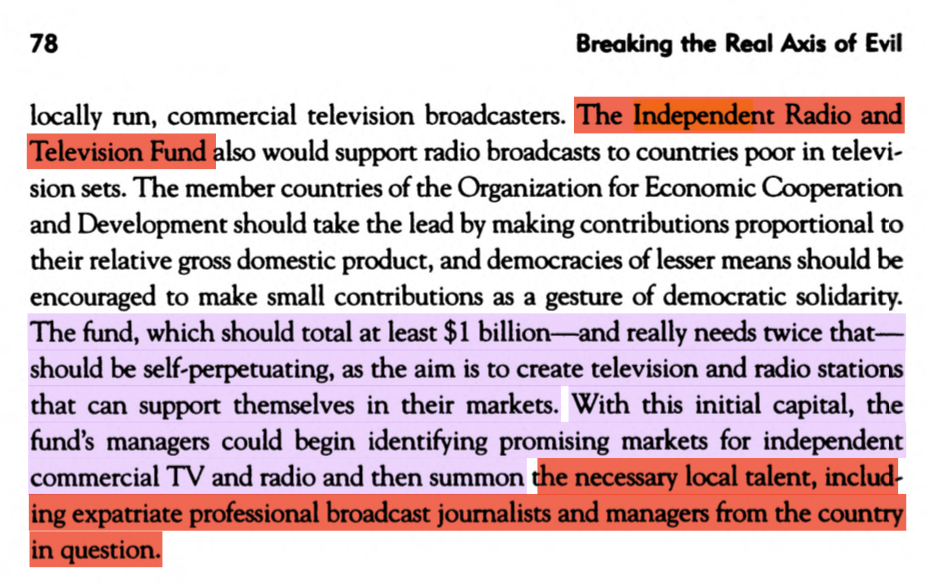 Another thing Palmer and Zorthian agree on is the importance of "independent" TV networks. What Palmer means by independent is: wholly dependent on imperialist capital backed by the US gov, and managed by local anti-communist cadres, trained up by an army of US consultants