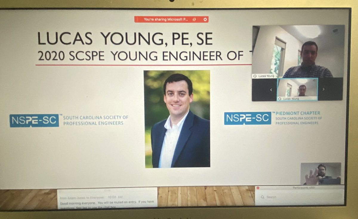 SCSPE's tweet photo. Congrats Lucas Young, PE, SE, the 2020 Young Engineer of the Year.  Lucas, thanks for participating virtually, we look forward to honoring you in-person ASAP. https://t.co/8v3Mtl58nX
