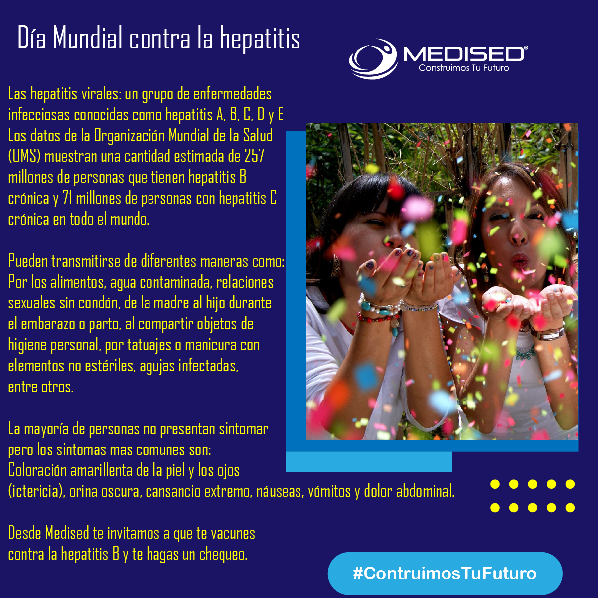 MedisedCol's tweet photo. Fortalezcamos las actividades de prevención, detección y control de la hepatitis viral, es deber de todos.

#QuédateEnCasa #Hepatitis #Salud#MedisedCol #Educación #ConstruimosTuFuturo#Bogotá https://t.co/wcO1QdVnvg