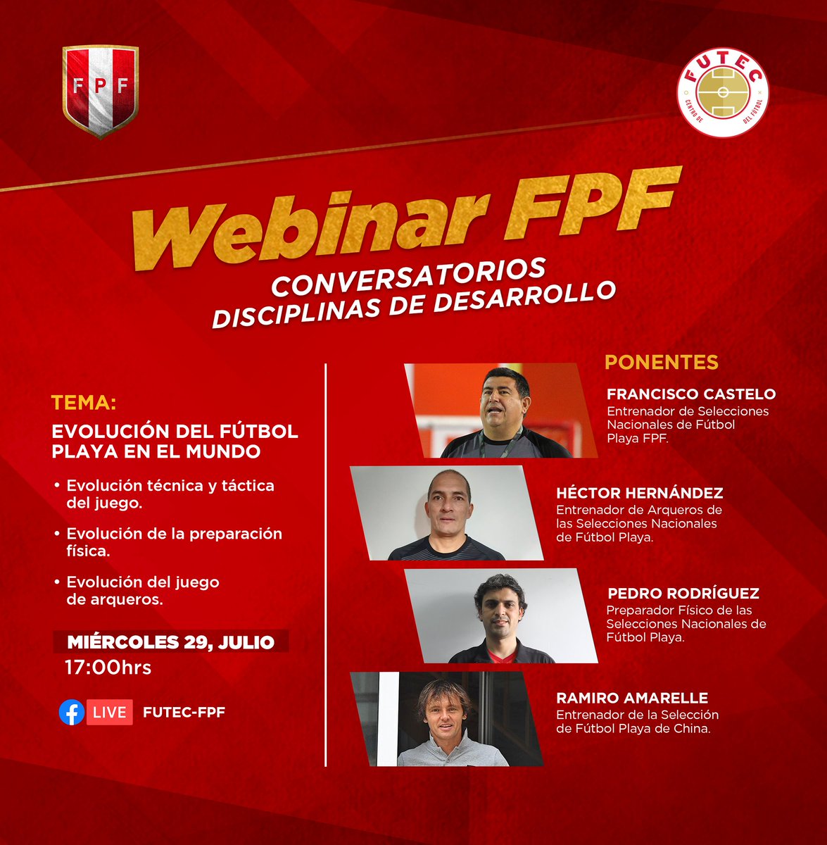FpfPlaya's tweet photo. #DesarrolloFPF I  ¡Aprendiendo sobre fútbol playa! ⚽🏖️

Este miércoles, desde las 17:00 horas, no te pierdas el conversatorio sobre 'Evolución del fútbol playa en el mundo' dictado por el comando técnico de nuestra @SeleccionPeru 🇵🇪 y el entrenador de la selección china 🇨🇳. https://t.co/NLLQAn18FI