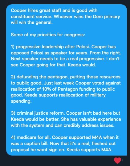 SeanForFive's tweet photo. Someone DMed me to ask why I'm supporting @KeedaHaynes https://t.co/FOwHrP6X3Y
