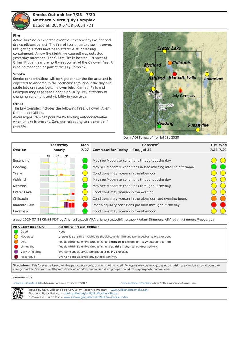 ModocNF's tweet image. See attached image for a Smoke Outlook report for areas near the #JulyComplex, #CaldwellFire.