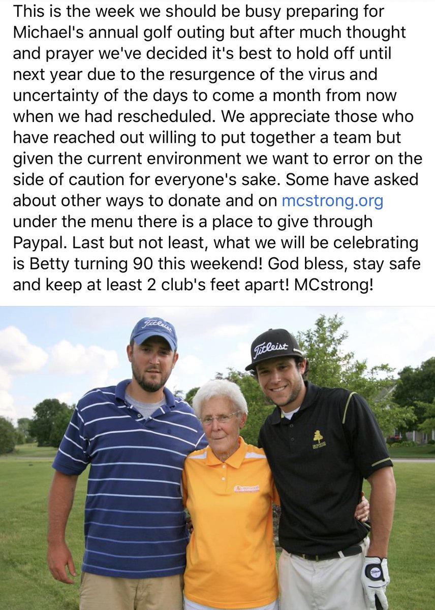 The 2020 MCstrong Golf Outing is canceled. Read below to learn what we’ll be celebrating this weekend and how you can support #MCstrong 💪🏼⛳️💙