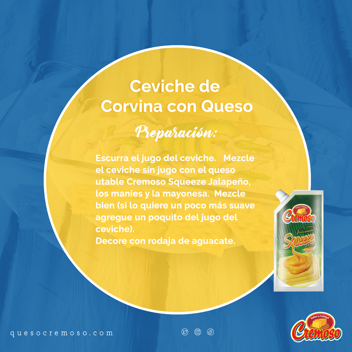 QuesoCremoso's tweet photo. Este delicioso Ceviche de Corvina con Queso Cremoso Squeeze Jalapeño, es súper fácil de preparar.
Atrévete y sorprende a tu familia.
#Panama #Queso #comorico #receta #htzanetatos @htzanetatos https://t.co/2I0j9CRIMZ