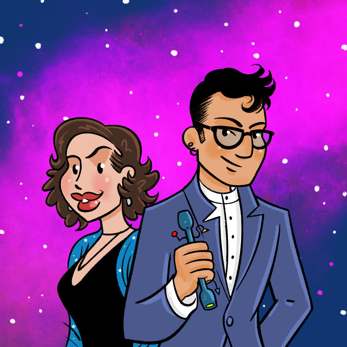 DocMoran70's tweet photo. Space Portraits: Professor Whom Day! The Fourth Professor as portrayed by @Artboiled with returning Tinder date Denise⚡️ #SpacePortraits #OuterSpaceComic #professorwhom not remotely #doctorwho https://t.co/VfVf9ro25d https://t.co/75qn1kqGsK