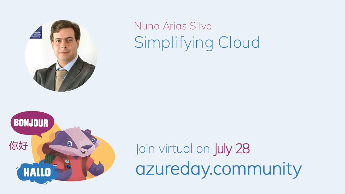 Msdev_PT's tweet photo. 🌏 HOJE!!! Virtual Azure Community Day - 28 de julho
Junta-te em 10 min ao @NunoAriasSilva e aprende a simplificar a Cloud!!
Simplifying Cloud, Track em Português.
Junta-te: https://t.co/11ugJCwIkN
#VACD #Developers #MSDEV_pt https://t.co/mZQpcGU9Dq
