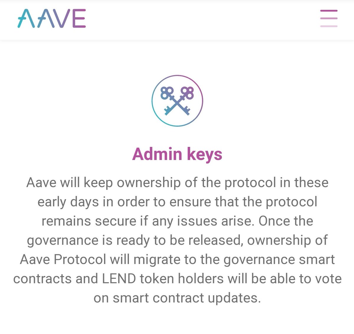 11/ Aave:Managed by a 3-of-5 multisig controlled by the team, will move to a DAO run by  $LEND token holders (Info on site and third party)Compound:Used to have an admin key, now controlled by a DAO run by  $COMP token holders, captured by VCs(Info in docs)+1 Compound