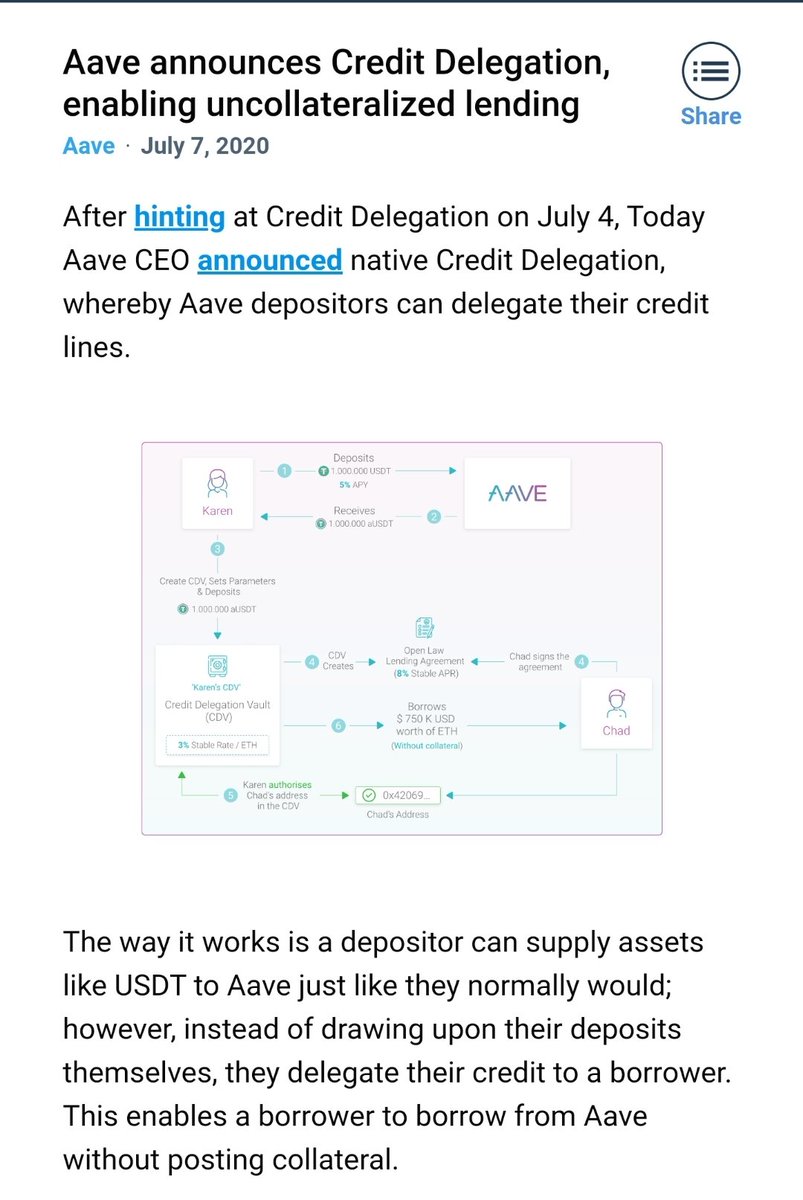 13/  @AaveAave is not only extremely professional, diligent about maintaining protocol security, and highly transparent...But they are constant innovators with their multi-market design, unique collateral types, 1:1 aTokens, flash loans, credit delegation, and so much more