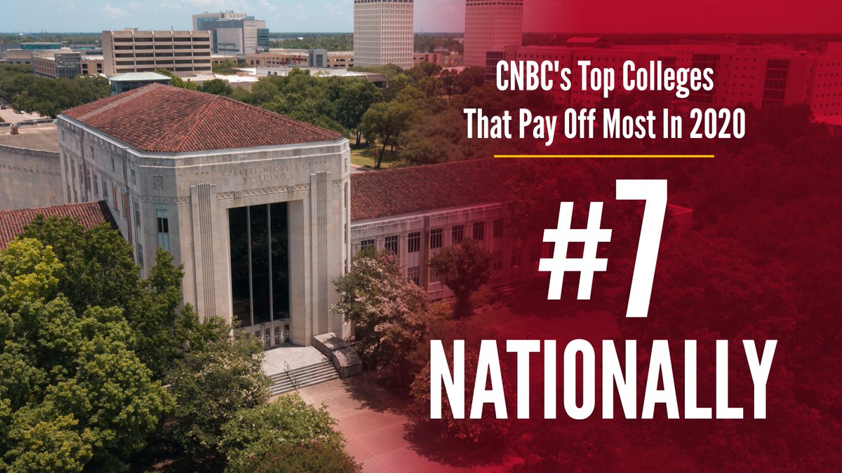 The University of Houston is honored to be the only public school in Texas to make CNBC's list of "top colleges that pay off." cnbc.com/2020/07/28/the…
