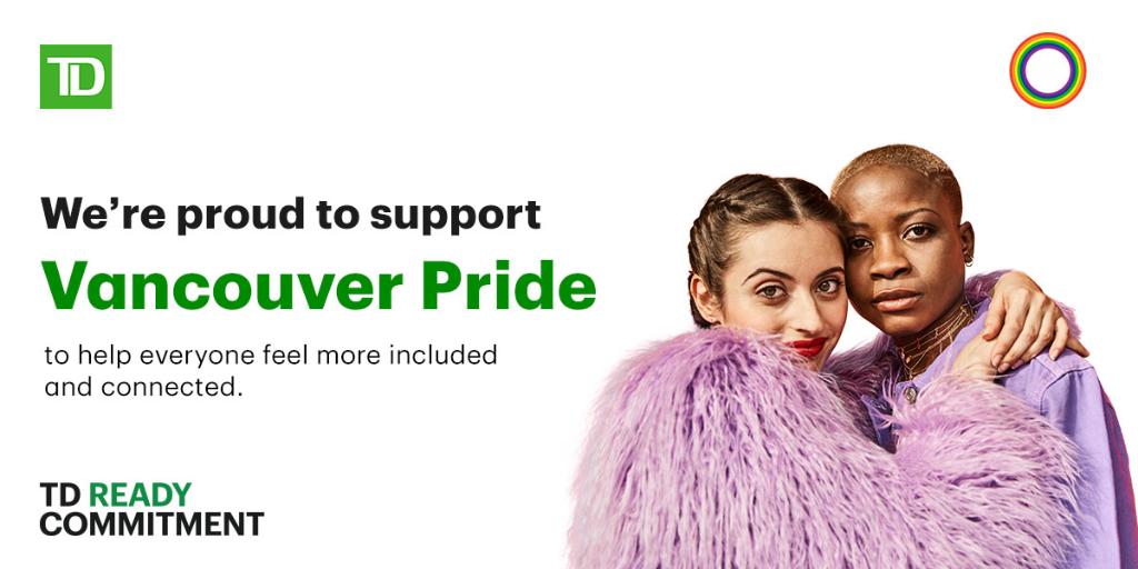TD_Canada's tweet photo. It's time! @vancouverpride is on all this week, ending with the Virtual Pride Parade this Sunday, Aug 2! Check out what's happening now and how to stream: https://t.co/Pfgi9EzvA6 #ForeverProud #TDReadyCommitment https://t.co/Kl6TiVqY0N