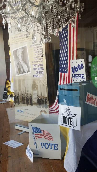 Thanks to The Main Event on North Main Street in <a href="/CharlesCityIA/">Charles City Chamber</a> for letting us create window displays commemorate the Centennial Anniversary of the 19th Amendment. Check out all three sections through August 26th. #CharlesCityIA #CattMuseum #hardwonnotdone #suffrage100