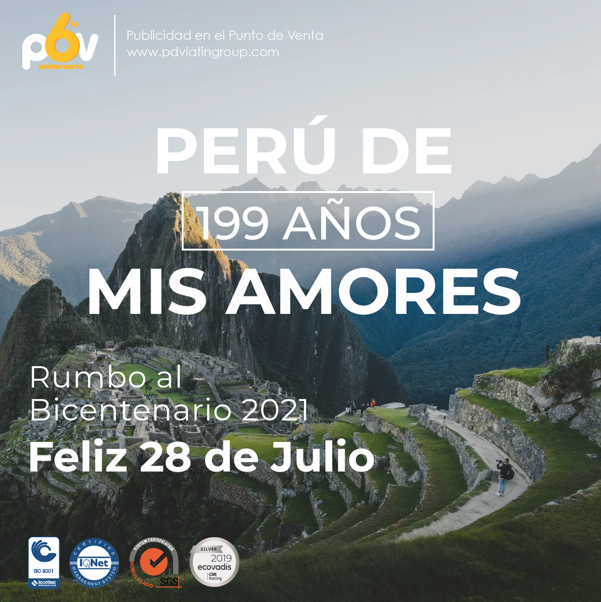 PDVlatingroup's tweet photo. ¡FELICES FIESTAS PATRIAS! 🇵🇪
.
Demostremos lo mucho que amamos nuestra patria  cuidándonos y siguiendo todos los protocolos para vencer este virus y llegar JUNTOS al Bicentenario 🤜🏼🤛🏼
.
#28dejulio #felicesfiestaspatrias #perú #bicentenario #mespatrio #blanquirojo #vamosperú https://t.co/8DSuTMeFFB