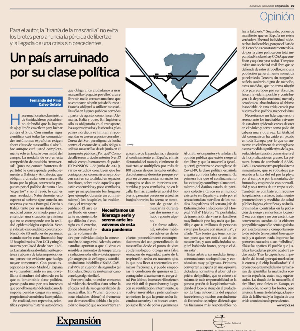 ignacioblanco's tweet image. La tiranía de la mascarilla al aire libre, caso único en Europa, es un símbolo: no evita los brotes, pero anuncia la muerte de la lógica, la pérdida de la libertad y la llegada de una crisis económica sin precedentes.