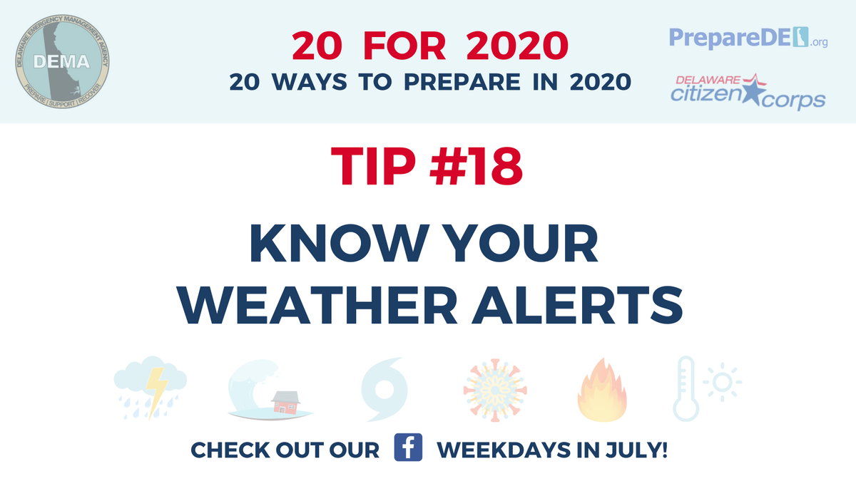 20 for 2020: 20 Ways to Prepare in 2020Tip #18 - Know Your Weather AlertsWhen bad weather, flooding, or another event from Mother Nature is headed our way,  @NWS lets us know what, when, where, and how it will impact us. They issue advisories, watches, and warnings on .