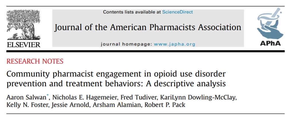 IN PRESS: Key findings include the limited extent to which #pharmacists use screening tools in practice, the limited extent to which discussions for codispensing of #naloxone take place, and the perceived lack of evidence-based pain and #OUD care.

japha.org/article/S1544-…