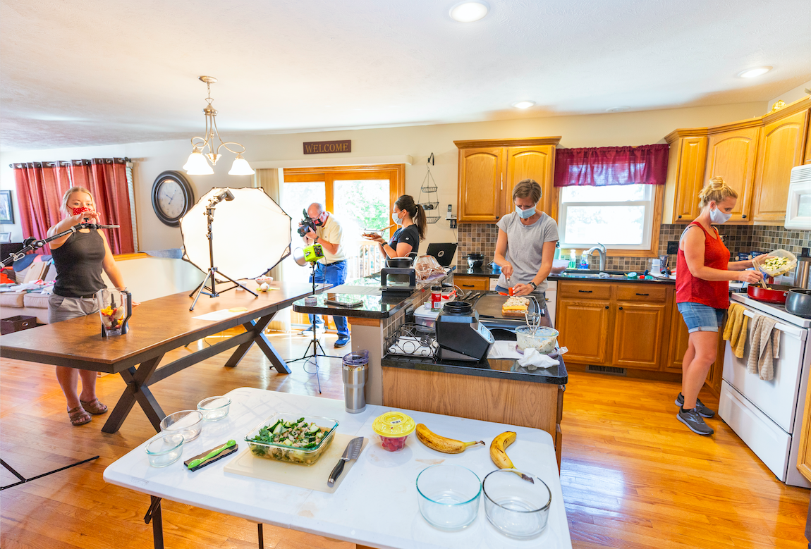 Behind the scenes 📸: Members of the <a href="/UNLExtension/">Nebraska Extension</a>  <a href="/UNLNutritionEd/">UNL Nutrition Ed</a> team work together to photograph a dish,  style &amp; slice food, and mix ingredients to prepare for the  #NebExt Education SNAP calendar food shoot. #UNL #UNLFoodFitness 🥑🍌🍓🥒