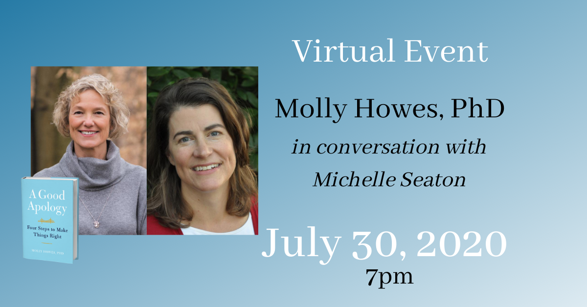 howes_molly's tweet photo. XP, ICYMI, @michelledseaton and I will be talking about A Good Apology on Thursday evening. You can ask your questions about making amends. @WellesleyBooks @GrandCentralPub @GrubWriters 

 https://t.co/YanJo8DzYc https://t.co/7VGmoJtXSC