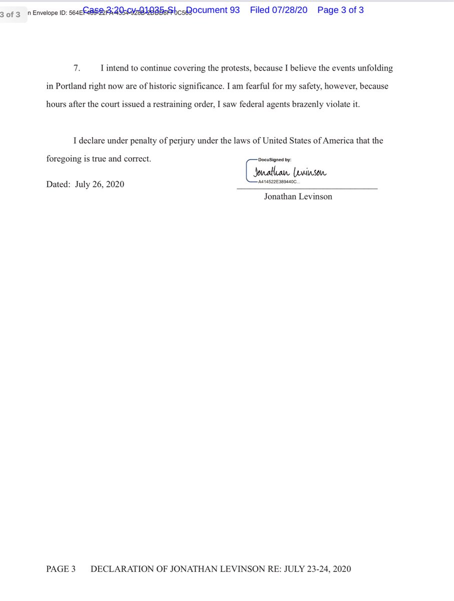 “Declaration of Jonathan Levinson in Support of Motion for Imposition of Sanctions and Finding of Contempt Against Defendants U.S. Department of Homeland Security and U.S. Marshals Service..”ECF https://ecf.ord.uscourts.gov/doc1/15107618129?caseid=153126Public Drive https://drive.google.com/file/d/1SZMhtrX8HtOhhPCotv4s_Zs1YhBTnAav/view?usp=drivesdk