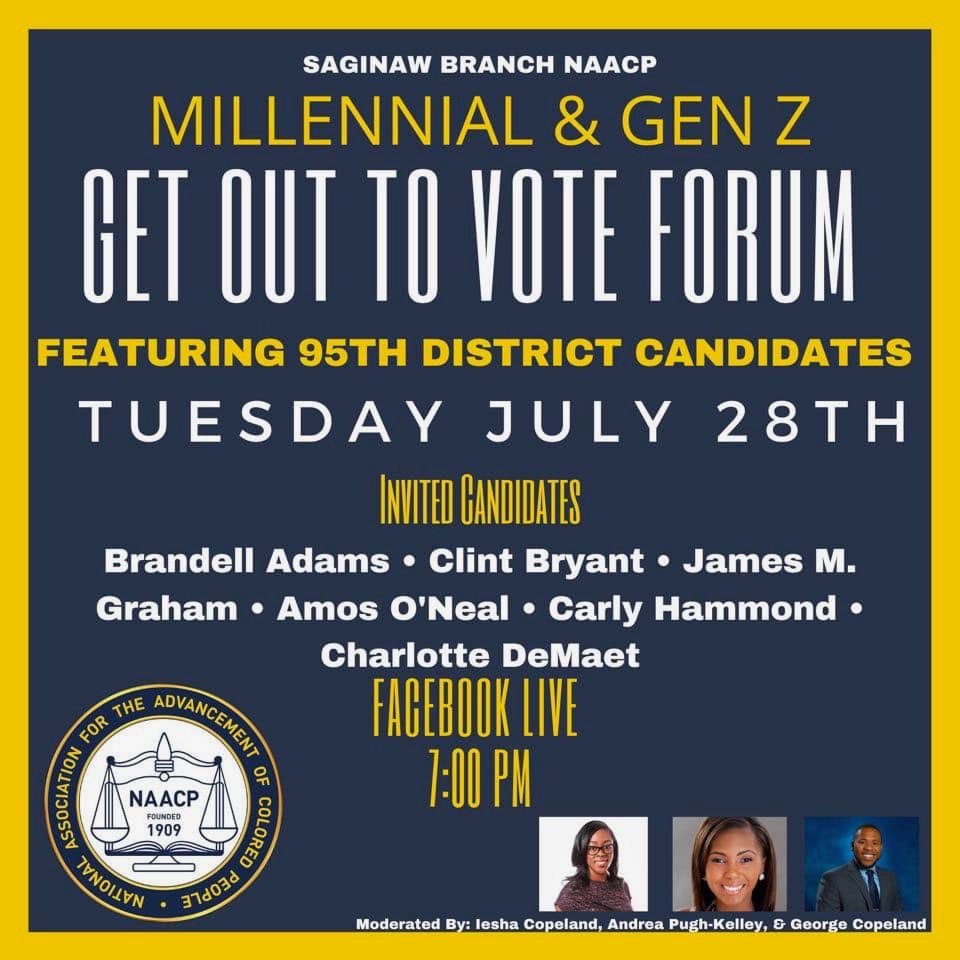 ClintBryantMI's tweet photo. Friends &amp; family please join me TONIGHT for an insightful discussion hosted by the Saginaw Branch NAACP and to get to know more about me! This is a platform to ask questions, exchange thoughts, and answer the plaguing questions surrounding our upcoming election. https://t.co/XxAjp11vDI