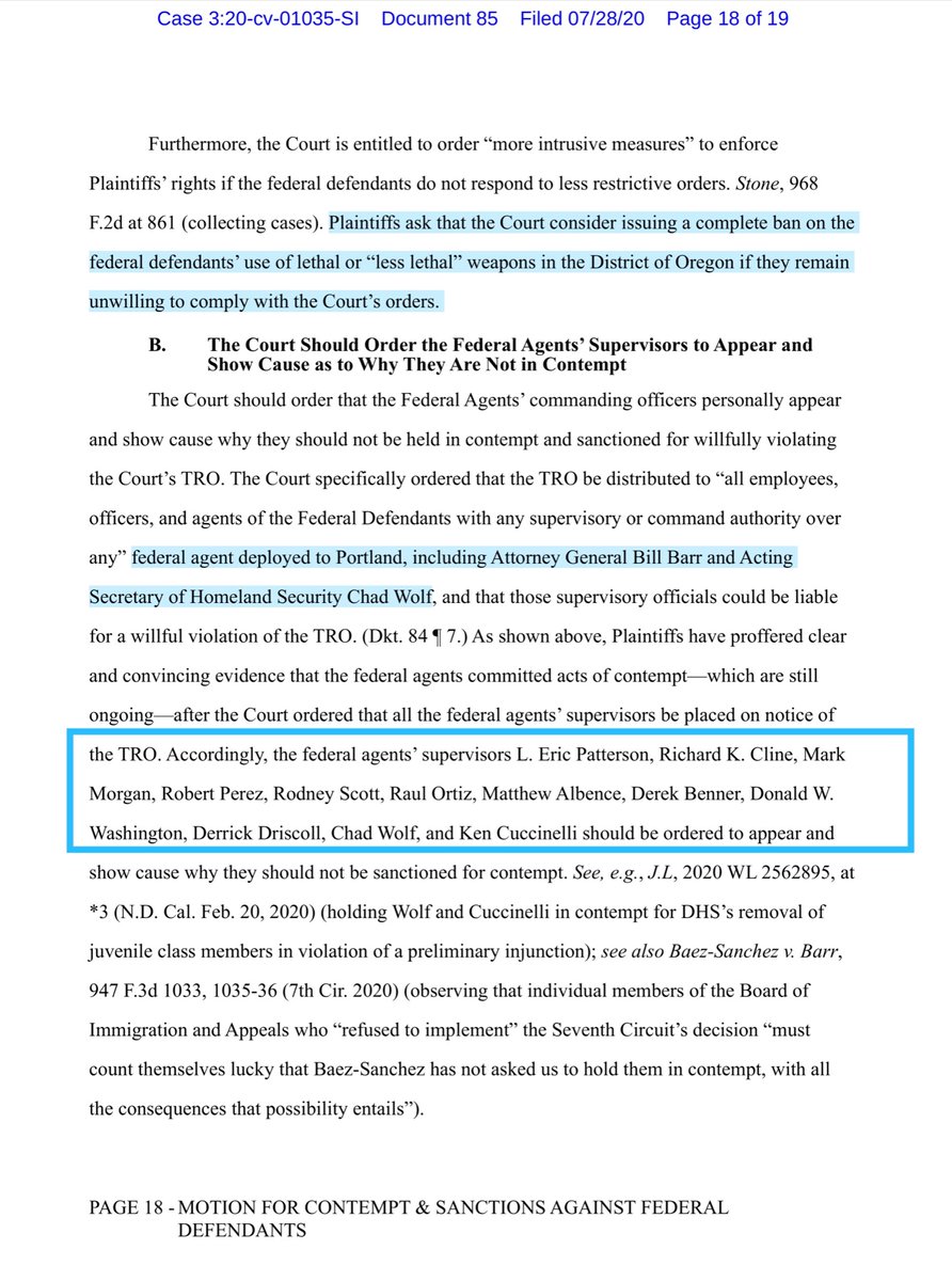 This is another tweet included in today’s Motion;“In the five nights since this Court issued its TRO, they have managed to shoot at least eight clearly marked journalists and legal observers, one on multiple occasions” https://drive.google.com/file/d/1sAq-RZjmMtQnCqSEUmAyji3LGUcwB7Ci/view?usp=drivesdk https://twitter.com/psuvanguard/status/1287317488527486976?s=20