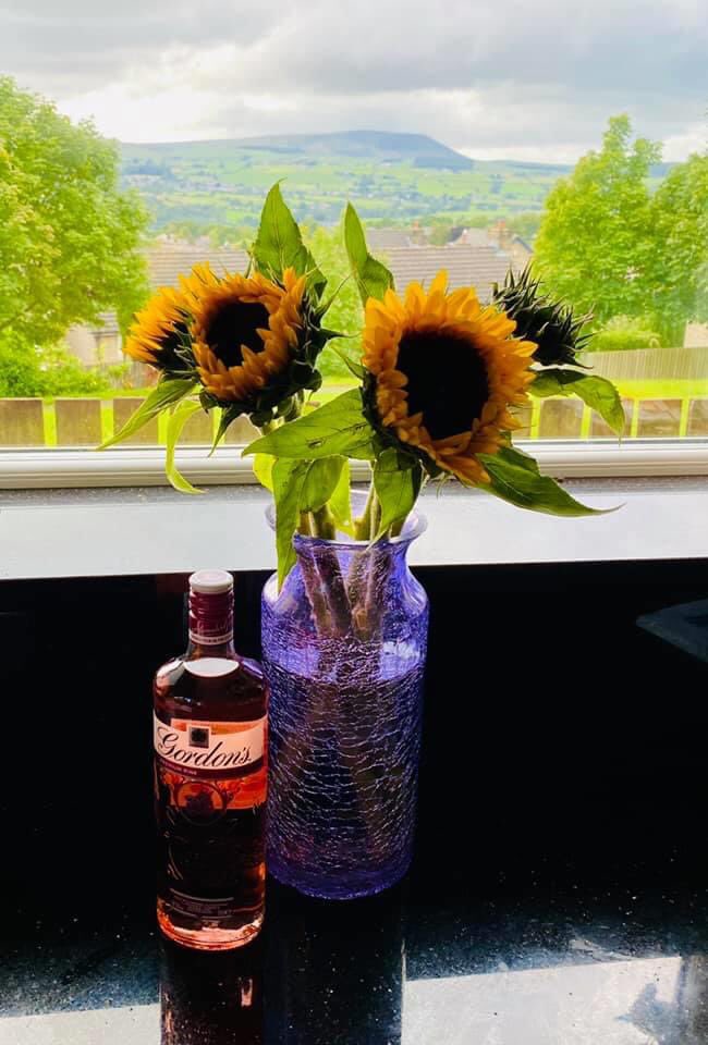 Here are my favourite things. My kitchen window veiw, flowers and gin.  #Sunflowers #pendlehill <a href="/pendle_hill/">PendleHill</a>  <a href="/GordonsGinUK/">Gordon's Gin</a> #gin