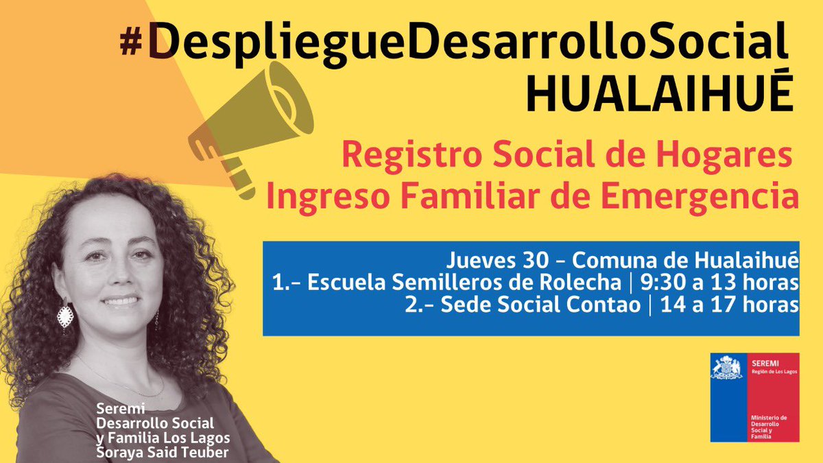 DPPPalena's tweet photo. [INFO] Invitamos a todos los vecinos y vecinas del sector de #Rolecha y #Contao comuna de #Hualaihué a participar del #DespliegueDesarrolloSocial y actualizar #RegistroSocialDeHogares y postular al #IngresoFamiliardeEmergencia          🗓Jueves 30 
Más información 📞 +56995474096 https://t.co/7CUm1C5Owt