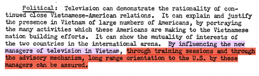 As a classified report in the middle of a counter-insurgency war in Vietnam, the Zorthian report is much more explicit. It's only the appearance of independence that must be maintained for tactical reasons. Covert US control is to be exercised through such mechanisms as...