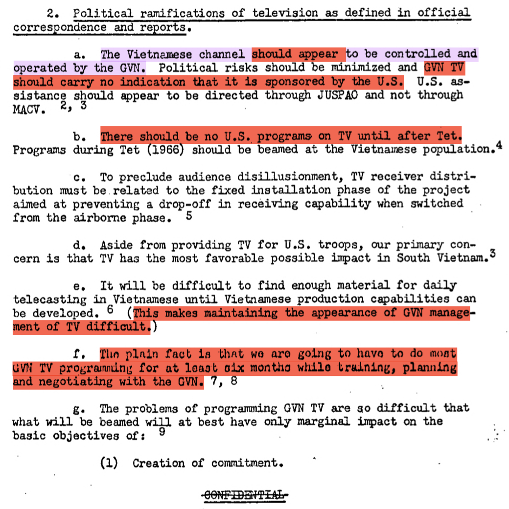 As a classified report in the middle of a counter-insurgency war in Vietnam, the Zorthian report is much more explicit. It's only the appearance of independence that must be maintained for tactical reasons. Covert US control is to be exercised through such mechanisms as...