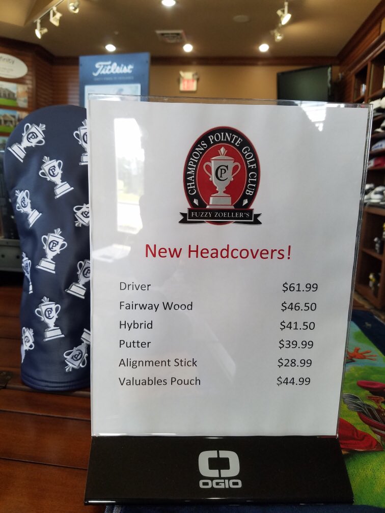 *NEW* Custom Champions Pointe logo head covers. Now available for purchase in the Pro Shop.