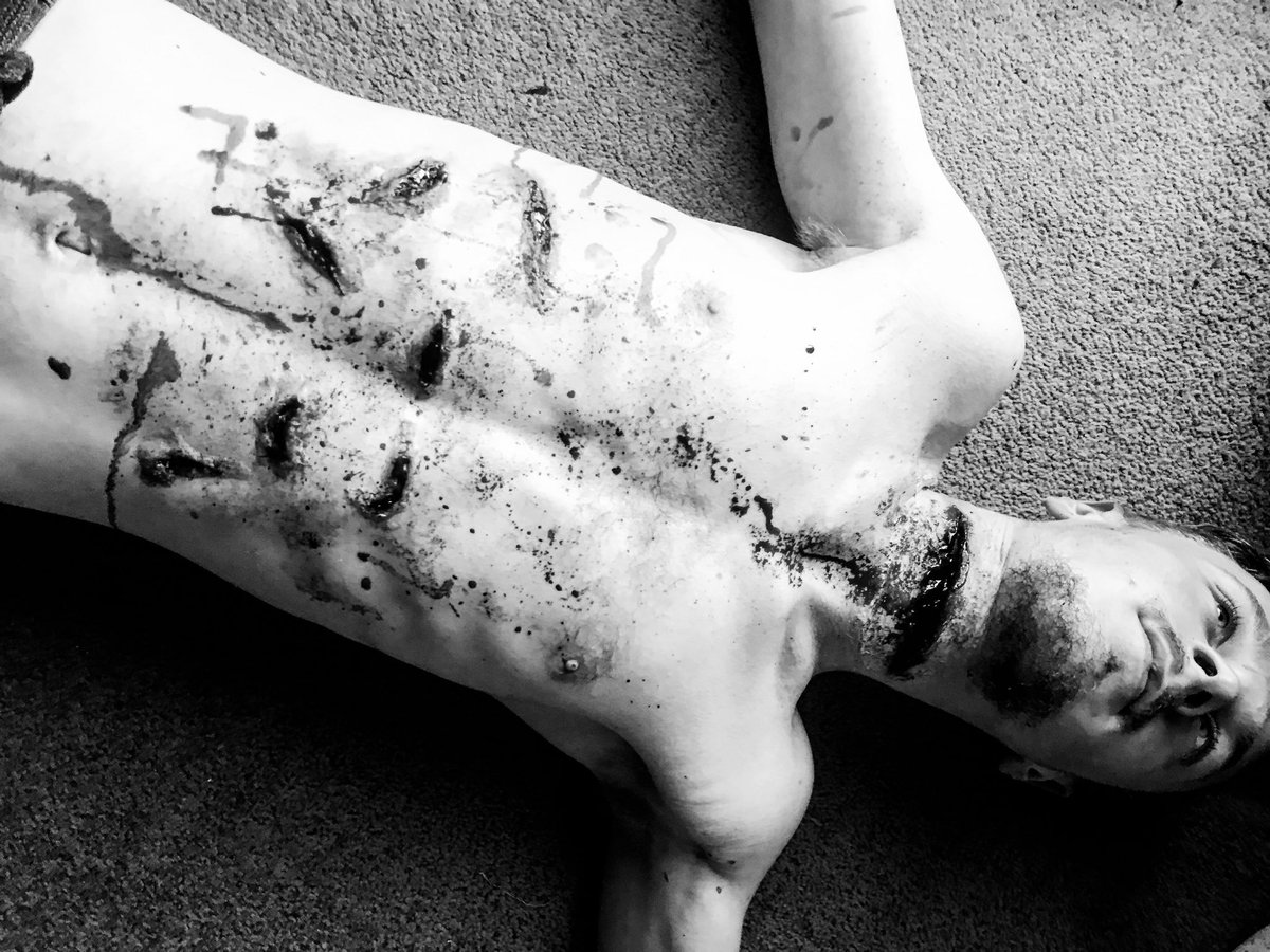 So my partner is amazing to put up with me doing sfx on him today’s look is Murder and stab wounds #Murder #Stabwounds #victim #Makeup #SFX #horror