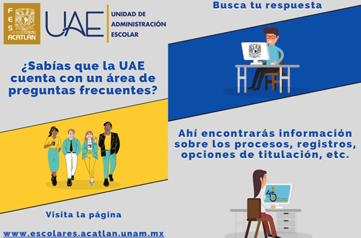 FES_ACATLAN's tweet photo. Conoce el nuevo sitio para atender dudas de la Unidad de Administración Escolar. Todo sobre trámites, titulación, recuperación de NIP, cambios en tu sistema de estudio y mucho más… Entra a: https://t.co/7WwR1XP8Ve https://t.co/gXfgxCk1dA