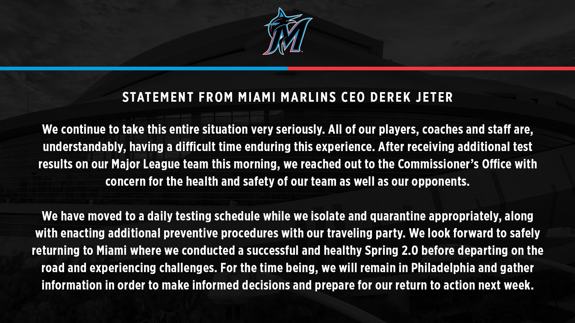 Declaración del CEO de los Miami Marlins, Derek Jeter.