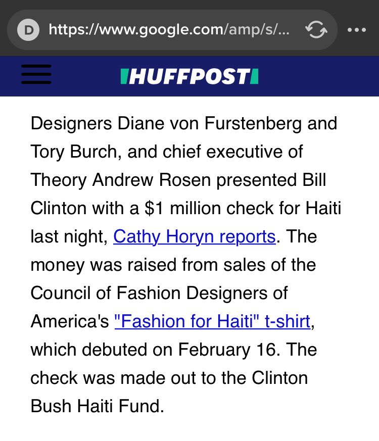 70/ DVF (pt 2)Involved in huge HAITIAN FUNDRAISER with-Na0mi Campb3II-B3yonceWhere did that $ go?$1mm to the CLlNT0N BUSH HAITI FUND (Not the CF mind you; have we dug on that?)Digs H_uma & hooked up with Gerbil ManClaims the sickest Dr in history saved her momAnd...
