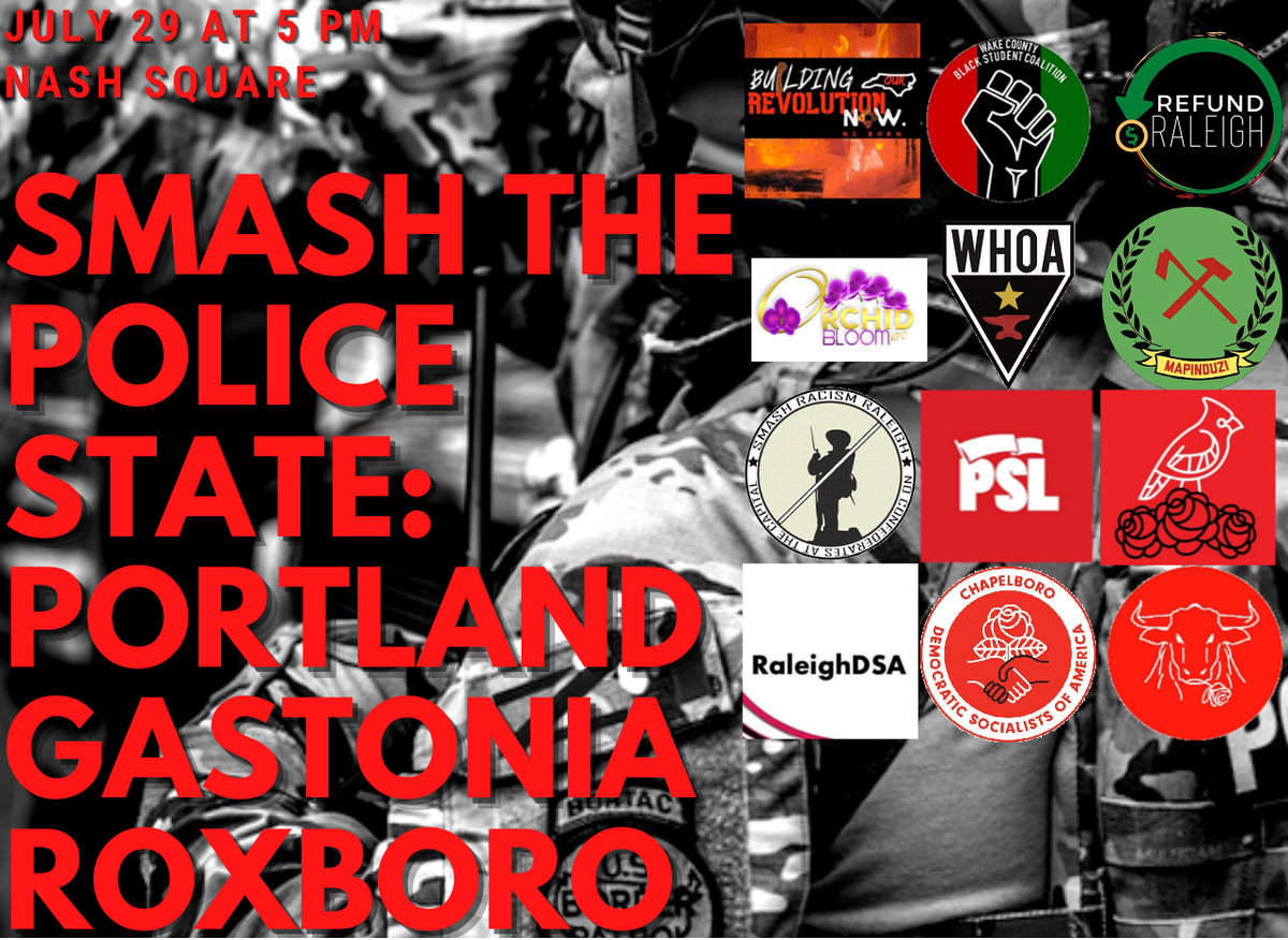 We are pleased to be joined by NC BORN (<a href="/NCBORN_/">NC BORN</a>) as we SMASH THE POLICE STATE: PORTLAND GASTONIA ROXBORO this Wednesday (that's tomorrow!) 5PM at Nash Square, join us for speakers from our co-hosts and an accessible march route!