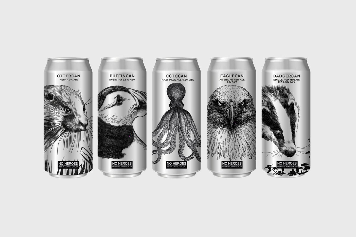 CraftBeerHour's tweet photo. Really excited to be featuring @NoHeroesBrewing on #CraftBeerHour in August.

Check out the cans ↓

Which is your favourite design? https://t.co/uQqe1QEtZ9