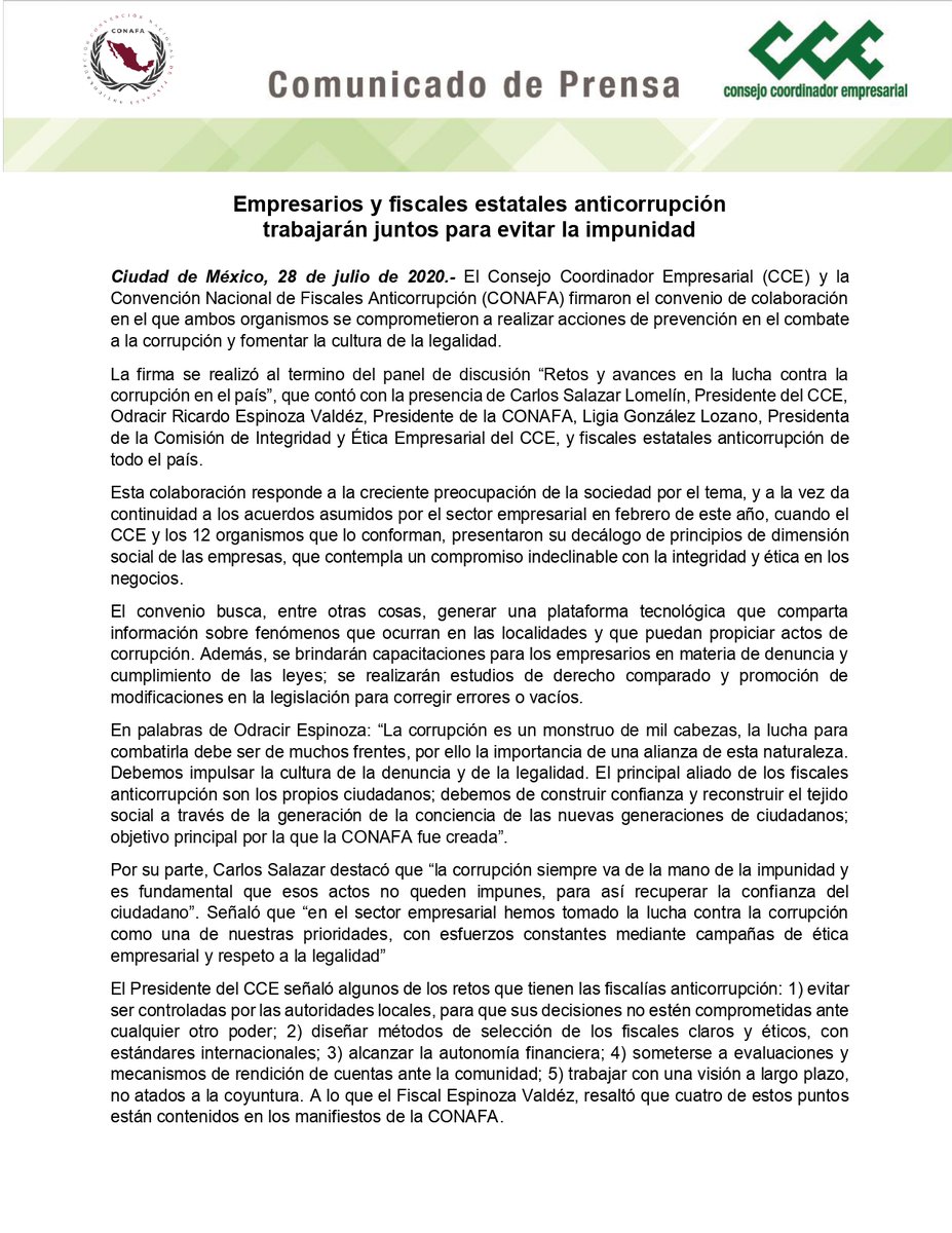 conafamexico's tweet photo. 𝑪𝑶𝑴𝑼𝑵𝑰𝑪𝑨𝑫𝑶

Empresarios y fiscales anticorrupción trabajarán juntos para evitar la impunidad.

@cceoficialmx @VoceriaFASonora @FECCQROO @feccecam @FiscaliaEdomex @FECC_MORELOS @JEmilioIruegas @jesusflom https://t.co/D4dZqwijij