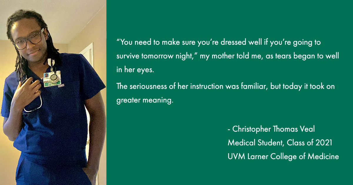 In “At the Intersection of Fear, Grief, &amp; Love," published in <a href="/AnnalsofIM/">Annals of Int Med</a>, #UVMLarnerMed #medstudent Chris Veal chronicles his drive back to med school &amp; the reality of doing so as a Black man in America amidst the pandemic &amp; #BlackLivesMatter protests - bit.ly/2P9PvtP.