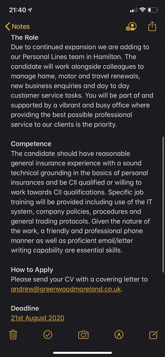 We are recruiting in our Hamilton branch, further details are attached. We can confirm additional benefits include: ‘Scone Wednesday’ &amp; ‘Hot Roll Friday’. Please share or apply within. #insurance #broker #job #opportunity #freshstart