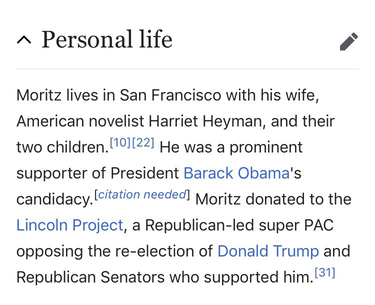 74/ MICHAEL MORlTZVENTURE CAPAnother child of someone who fled GermansWelsh / US citHu$$ein lover & LincoIn Project donator Journalist who became the “Historian” of AppleJournalist to “Midas List” based on his investments in Google & others 