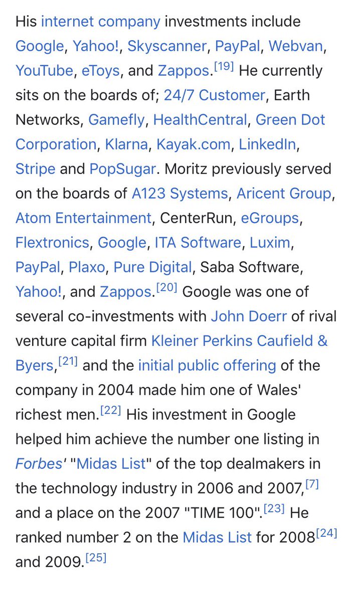 74/ MICHAEL MORlTZVENTURE CAPAnother child of someone who fled GermansWelsh / US citHu$$ein lover & LincoIn Project donator Journalist who became the “Historian” of AppleJournalist to “Midas List” based on his investments in Google & others 