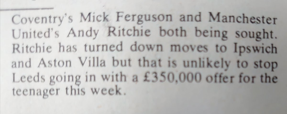 Last couple from a busy November for #lufc related features in Football Weekly News 1979.  The four Welsh Musketeers, Alan Curtis, Brian Flynn, Carl Harris &amp; Byron Stevenson.
And a rumour that Leeds would be bidding big money for teenager Andy Ritchie from 'them lot'.
Patience...