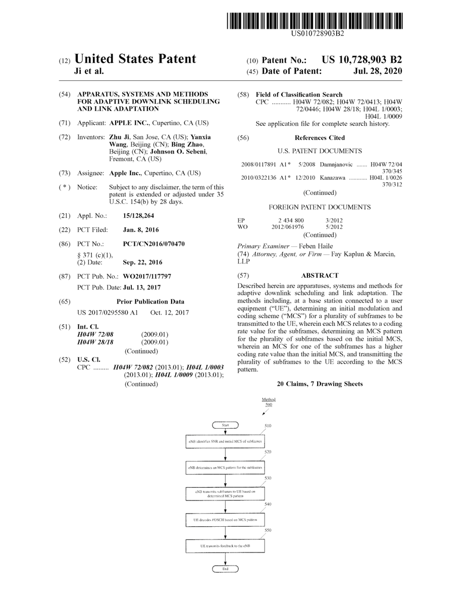 $AAPL #patent 10,728,903 Apparatus, systems and methods for adaptive downlink scheduling and link adaptation #tech #IP #research trea.com/doc/10728903