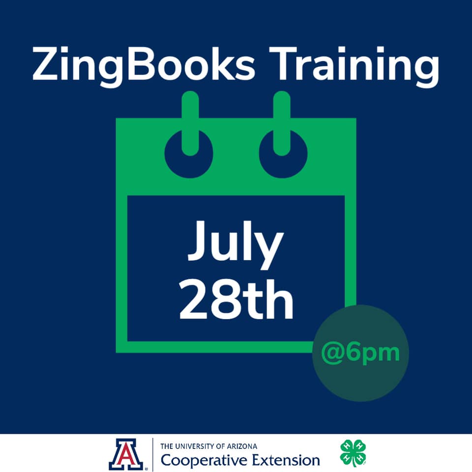 PimaAZ4h's tweet photo. ZingBooks is our new statewide enrollment management system. We invite all 4-H families and volunteers to participate in our Zingbooks Overview Training taking place July 28th at 6pm. To register follow this link: https://t.co/fH61CrwUBk #Zingbooks #4Hvolunteers https://t.co/nXpmYLK3PD