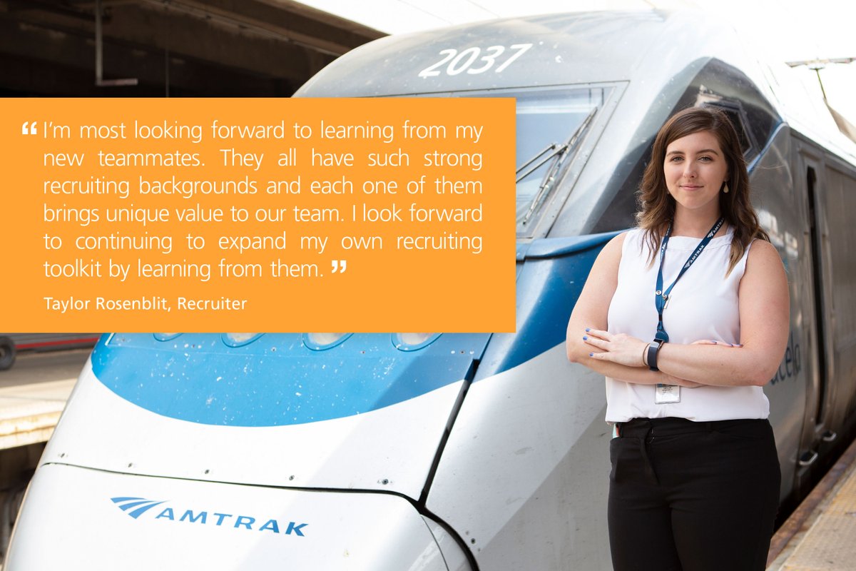AmtrakStudents's tweet photo. What are Amtrak's newest employees excited about? Former interns that have joined the team full time share their hopes for the future at America's Railroad. #InternWeek #TeamAmtrak https://t.co/gjxN0y9J20