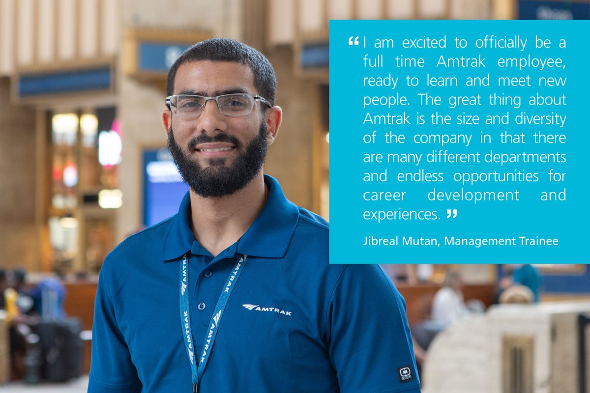 AmtrakStudents's tweet photo. What are Amtrak's newest employees excited about? Former interns that have joined the team full time share their hopes for the future at America's Railroad. #InternWeek #TeamAmtrak https://t.co/gjxN0y9J20