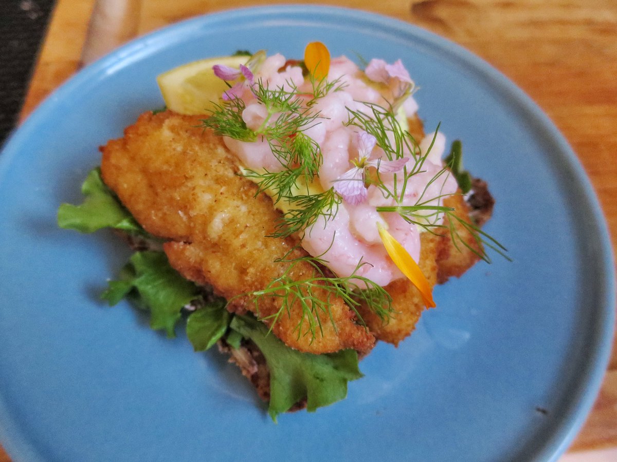 Crispy fried sole w/remoulade &amp; baby shrimp on sprouted rye bread <a href="/KantineSF/">KantineSF</a>