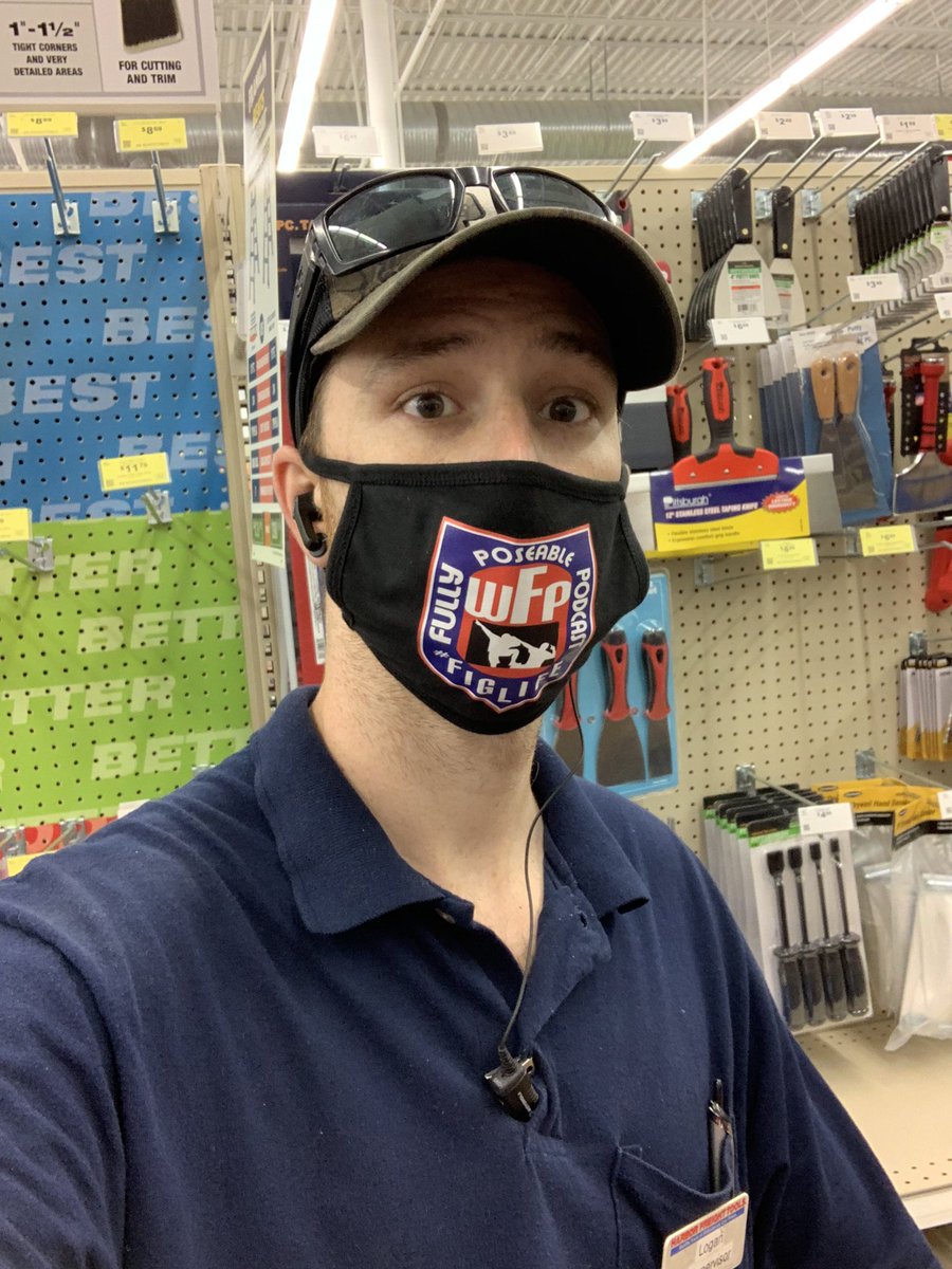 LoganTheGinger's tweet photo. Meant to post this earlier, but finally got to rock my @FullyPoseable mask today at work. And of course while stocking the shelves, I was listening to the newest episode covering #SDCCAtHome2020. #FullyPoseable #FigLife #LegWork #ONEFIGCOMMUNITY https://t.co/Wkka6o7JlX