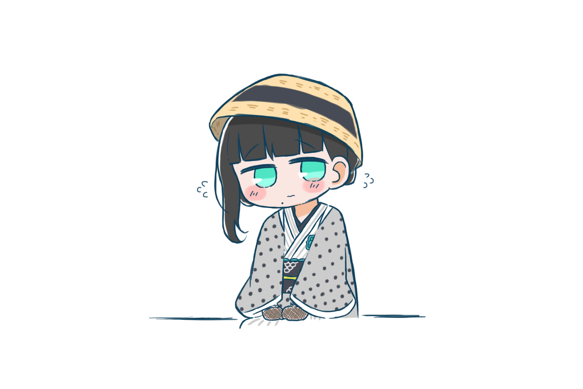 1girl solo japanese clothes white background hat black hair kimono  illustration images