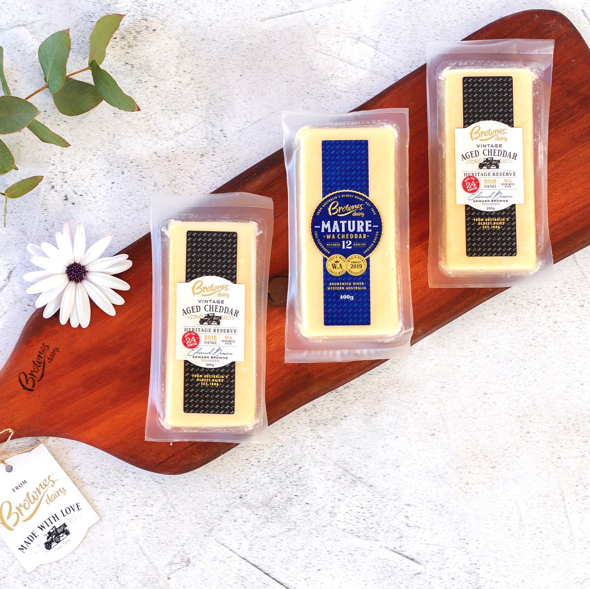 We've relaunched Cheese! 🧀 The only WA-Made cheddar that will be available on supermarket shelves. Now available via the #Milkos homedelivery.brownesdairy.com.au